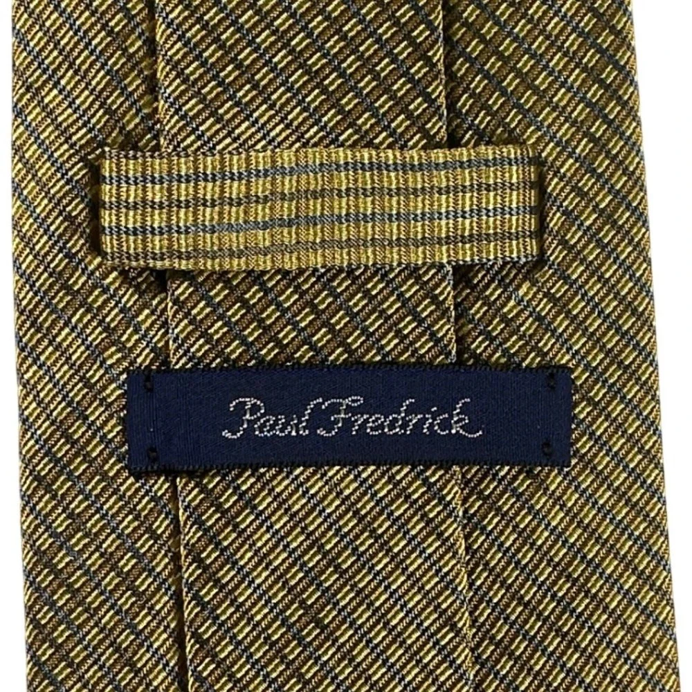Paul Fredrick Mens Gold Textured Grid Silk Tie Hand Tailored Made in USA NWT‎